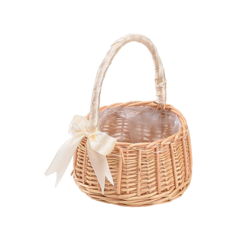 Woven Flower Girl Basket with Handle Handwoven Artificial Flower Wicker Storage Basket for Home Wedding Birthday