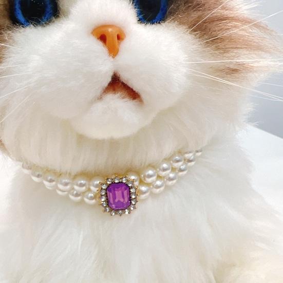 Pet Necklace Sparkling Rhinestone Pet Fake Pearl Collar Stylish Double Layered Dogs Cats Necklace Pet Supplies