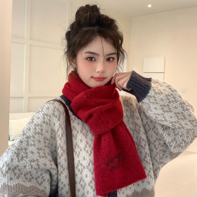 Red Scarf Women's Winter New Autumn and Winter Atmosphere High-end Christmas New Scarf Warm and Thicker