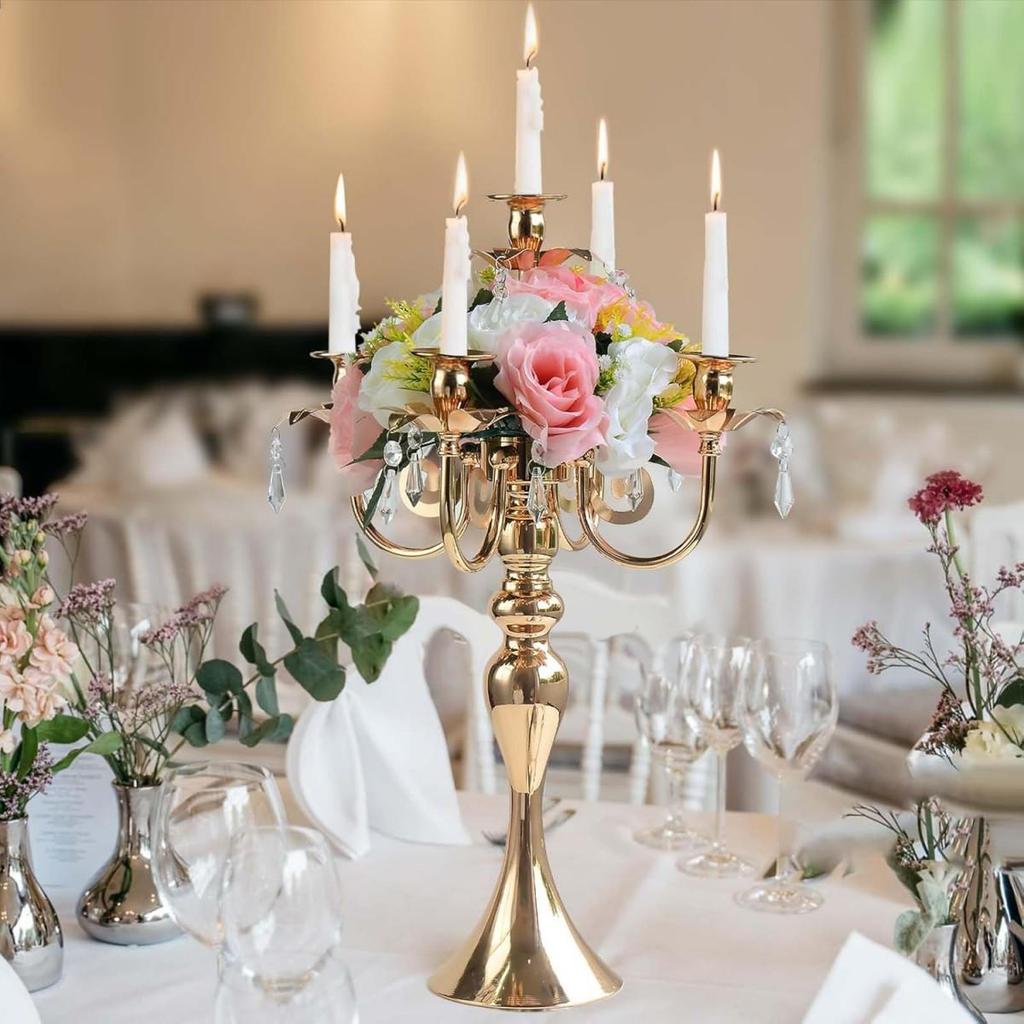 Gold European Retro Five-Head Metal Candle Holder for Weddings and Romantic Dinners