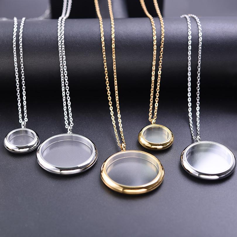 1Pc Stainless Steel Openable Glass Medaillon Coin Holder Collar Jewelry Round Reliquary Photo Floating Locket Pendant Necklaces