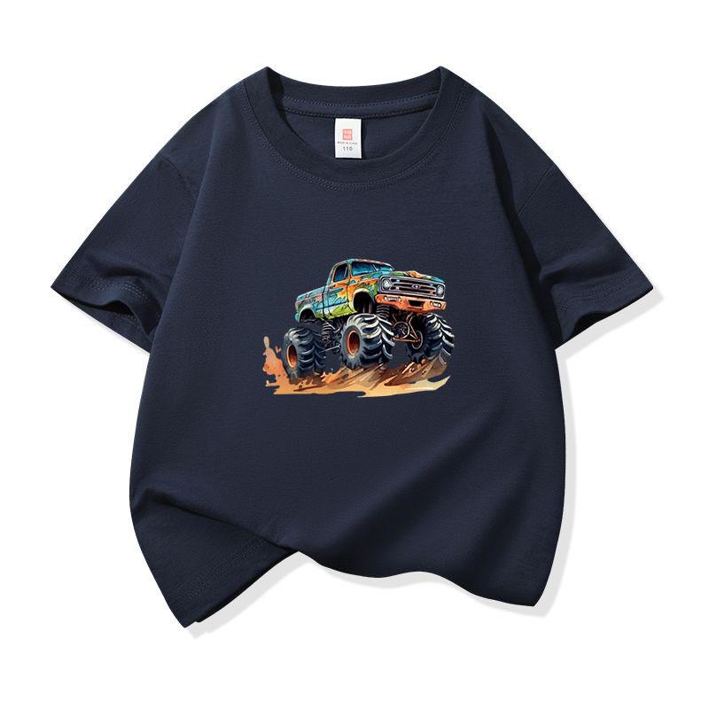 Kids Cotton T Shirt Bold Multicolor Offroad SUV Print Crew Neck Short Sleeve Tee Casual Boys Girls Summer Tops