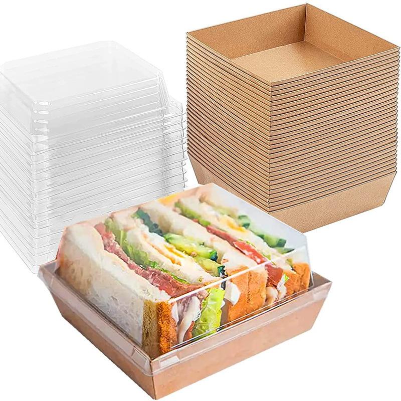 10pcs Transparent Baking Sandwich Packaging Boxes, Dessert Cake Boxes, Snow Skin Mooncake Layered Food Takeout Containers