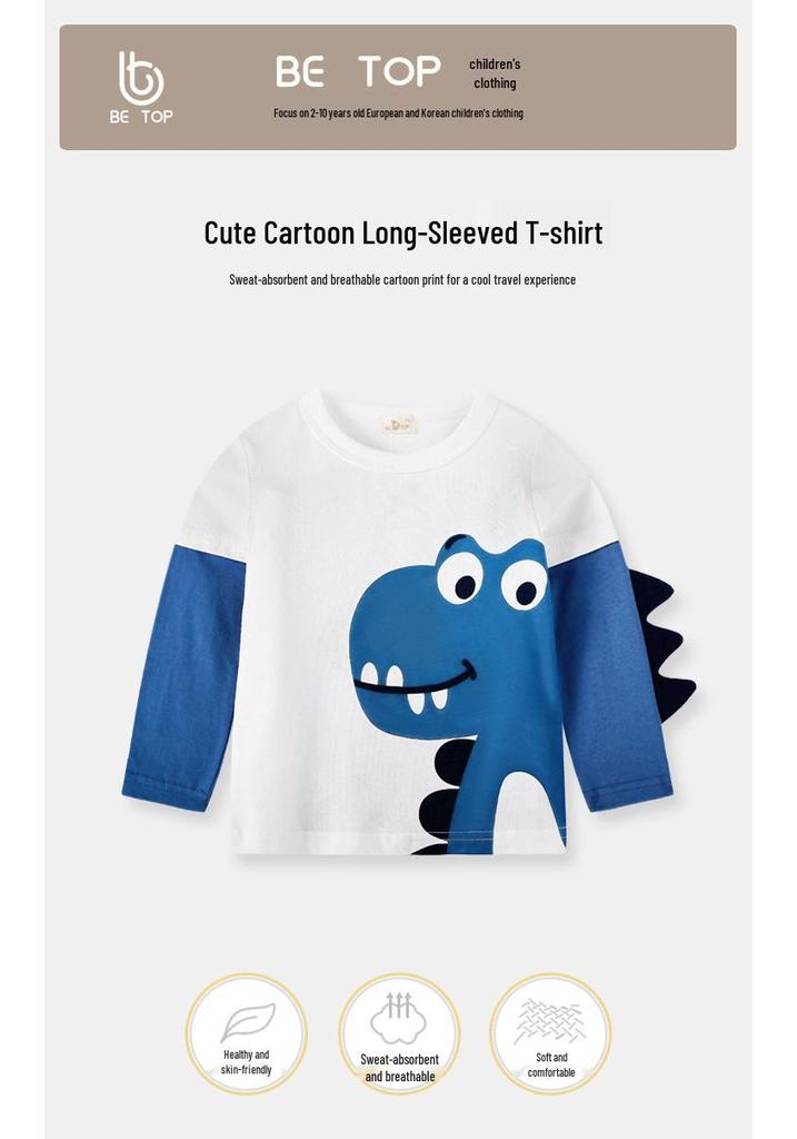 Boys' 3D Dinosaur Long-Sleeved T-Shirt Base Layer