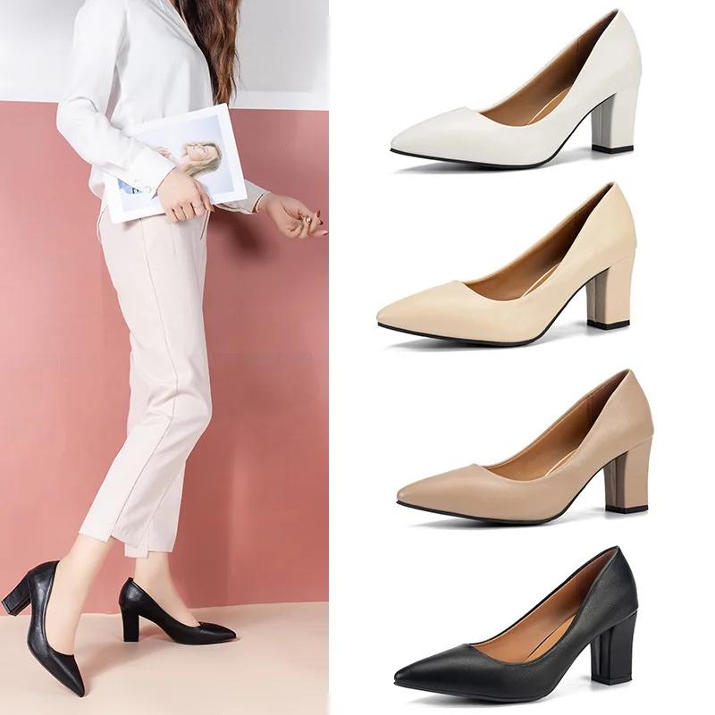 Fashion Fashion Single Shoes Women's Thick Heel Autumn New Pointed Work Shoes