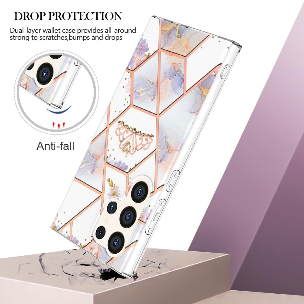 Zlatý okraj Mřížka Mramorový Květ IMD Ultratenký Kryt na Telefon pro Samsung Galaxy S20,S21,S22,S23,S24,A11,A12,A13,A14,A23,A34,A54,A53,A73,A33,A01,A02...