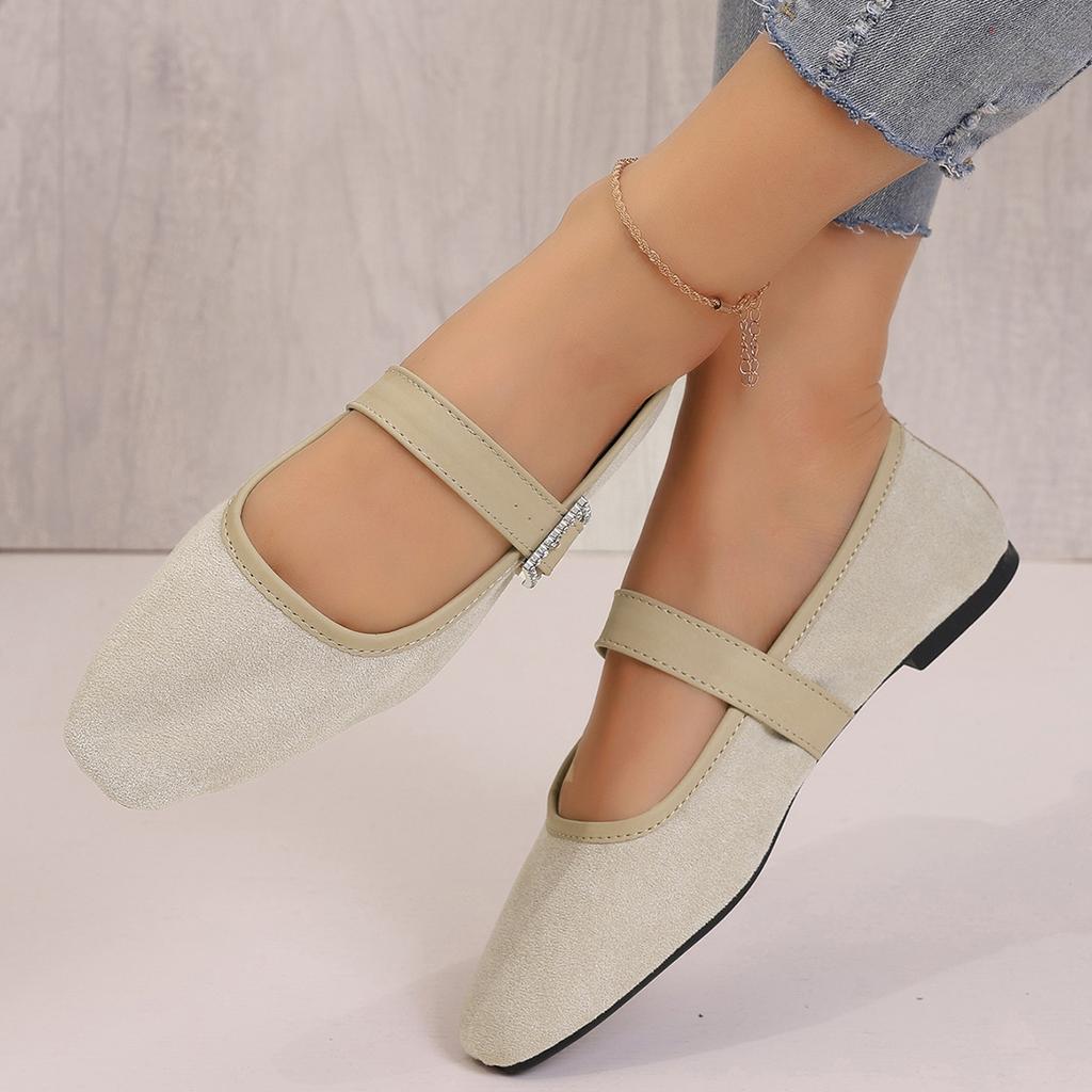 Women's Retro Suede Elegant Square Toe Pumps Flat Heel Single Shoes Women's Fall One Line Strap Low Heel Mary Jane Shoes