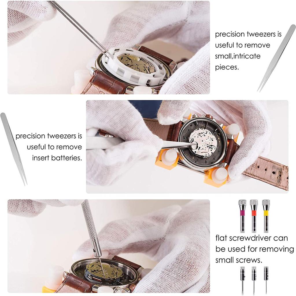 9Pcs Watch Battery Band Replacement Kit Rotate Open Watch Back Remover with Opening Knife Pry Screwdriver for Home Repair Shop