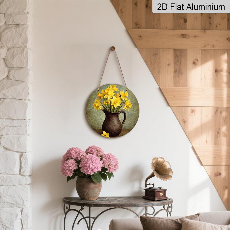 2D Flat Aluminum Retro Daffodil Wall Art Rustic Country Style 7.87 Inches X 7.87 Inches Perfect for Gardens, Farmhouses, Cafes, Living Rooms