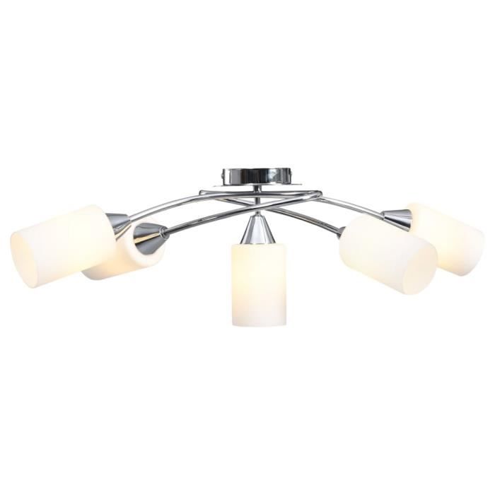 VidaXL Plafonnier avec abat-jour en verre 5 ampoules E14 Blanc Cône