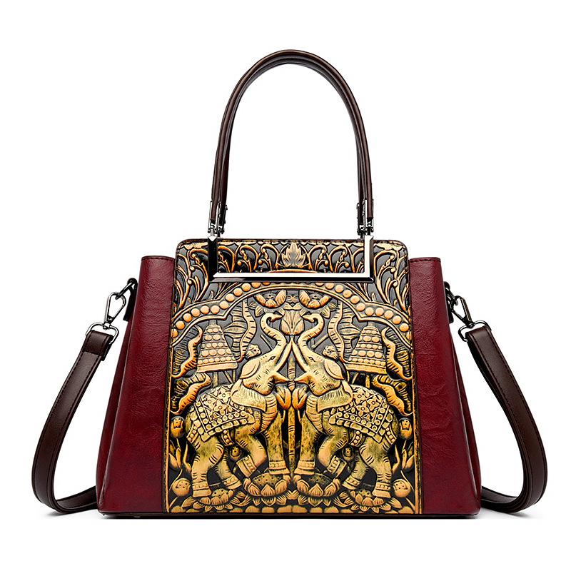 

Женские сумки и сумки через плечо с этническим принтом — большая вместимость с художественным тисненым узором бордовый
