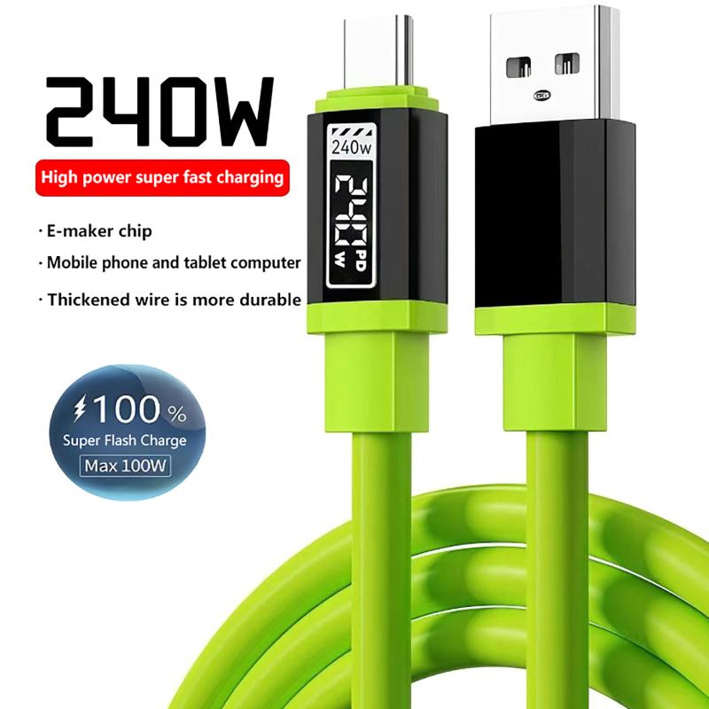 240W Usb C To Type C Fast Charging Cable With Led Power Display Durable Soft Cord For Phones Laptops Tablets Travel Office Use