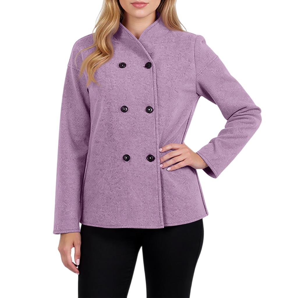 Ladies' Casual Temperament Double Breasted Solid Color V-neck Coat Jacket
