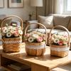 Flower Basket, with Lace Decor, Hand-Woven Wicker Rattan Flower Basket, Wood Portable Floral Gift Basket