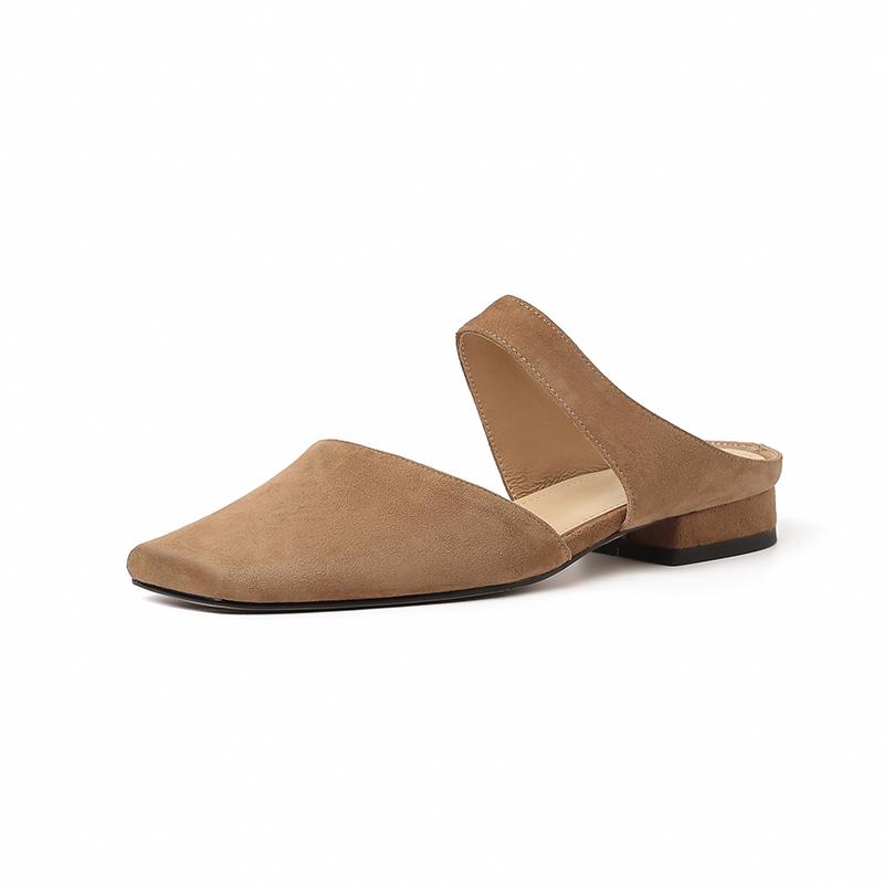Fashion 2025 New Summer Women Shoes Sheepskin Shoes for Women Simple Bow Women Slippers Low Heels Square Toe Slippers Mules Handmade