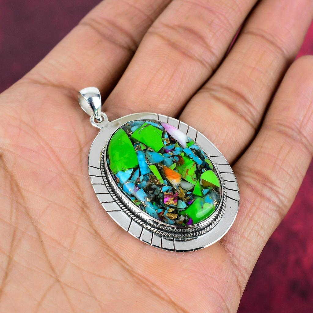Fiesta Kingman Turquoise Pendant, 925 Solid Sterling Silver Gemstone Jewelry, Handmade Pendant, For Wedding Gift