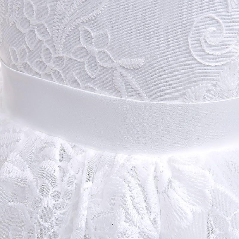 Girls Party Dress Puff Sleeve Embroidered Tulle Gown Kids Formal Occasion 4-7 Olds