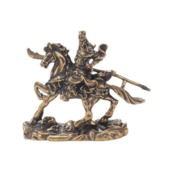 Brass General Figurine Retro Guan Yu On War Horse Statue Distressed Desktop Sculpture Collectible