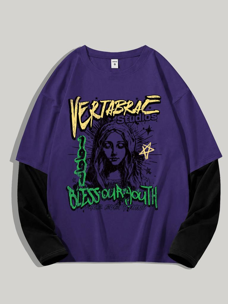 Men's Y2k Goth Shirt Graphic Oversized Long Sleeve Crewneck Tee Streetwear Tops Spring Fit
