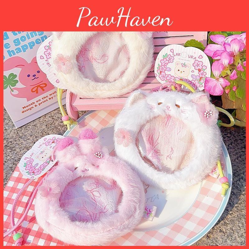 Rabbit Sakura Cat Bear Plush Keychain Animal Mini Coin Bag Cartoon Gift Kids