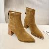 Winter Women Faux Suede Thick Heel Ankle Boots Fashion Pointed Toe Mordern Short Booties Street Style Party Stripper Female Shoe