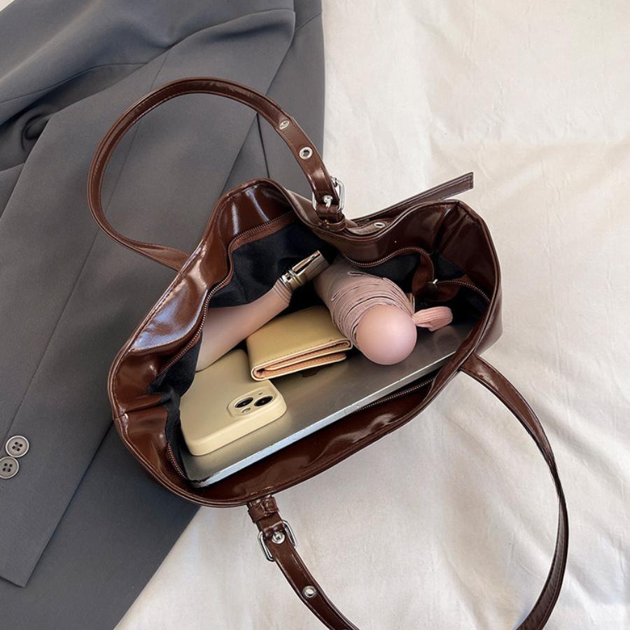 Retro Solid Color Faux Leather Shoulder Bag for Women, Chic Belt Buckle Clutch Handbag, Spacious Daily Commute Tote