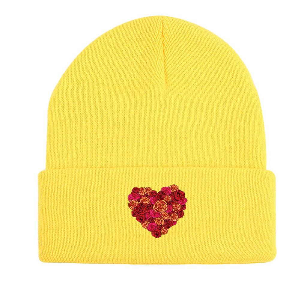 Flower Heart Print Knit Hat Beanie,Beanies Candy Color Slouchy Solid Bonnet Knitted Hat Beanie