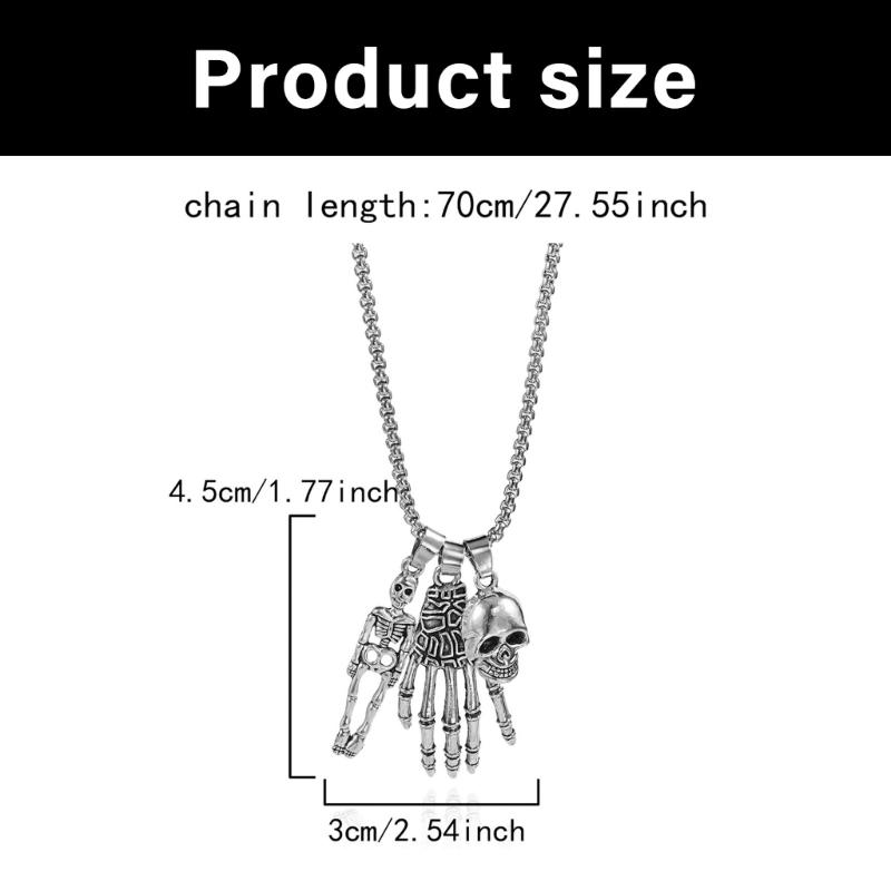 Halloweens Gothic Spiders Skull Pendant Necklace Adjustable Chain Sturdy Alloy Jewelry for Costume Parties