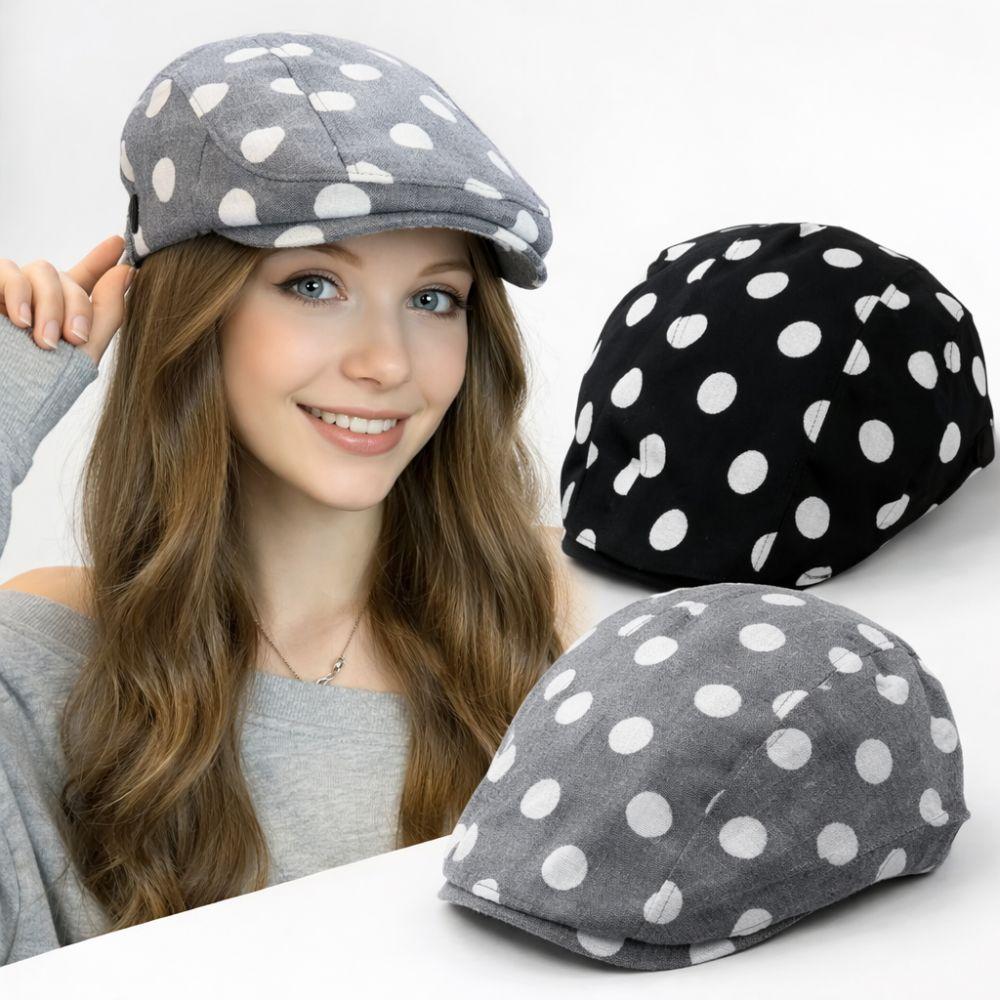 Casual Korean Style Forward Hat Big Head Polka Dot Printing Short Brim Berets Versatile Retro Sun Hat Women's Spring Autumn
