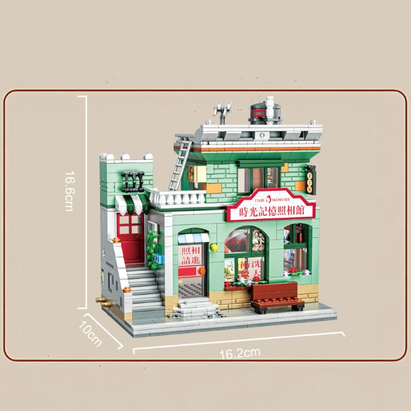 Creative China City Street View Mini Block Movie Theaters Photo Studio Post Office Tailor Shop Building Brick Figures Toys