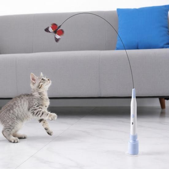 Brinquedo Varinha Borboleta Elétrica para Gatos, Vara de Provocar Gatos com Ventosa, Brinquedo Automático Interativo de Vara para Provocar Gatinhos para Exercício e Brincadeira de Gatos