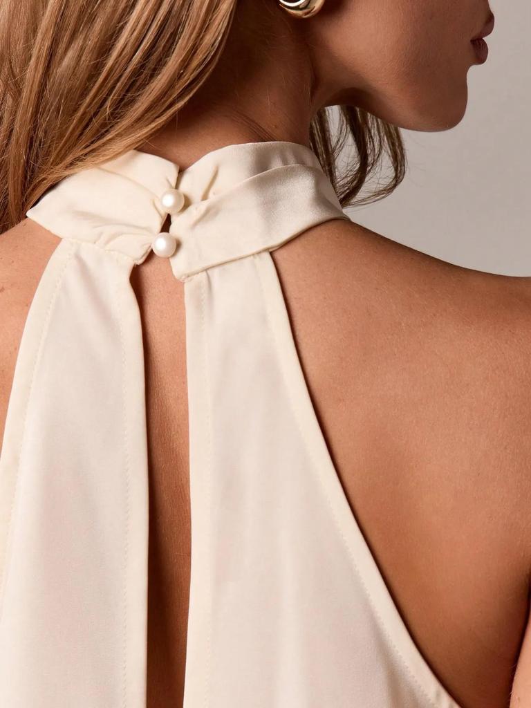 2026 Women's Asymmetrical Halter Neck Satin Vest with Lace Trim