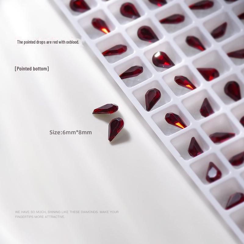 

Новорічний червоний нейл-арт зі стразами: Багатогранна бичача кров, темно-червона, восьмикутна та кругла форми