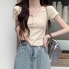 Pure Desire Hot Girl Floral T-shirt Women's Summer Thin Design Niche BM Style Straight Shoulder Slim Short Sleeve Top for Little People