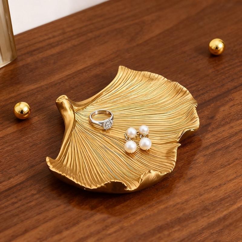 Gold Decorative Tray for Home Decors Leaf Shape Key Tray Entryway Decors Leave Jewelry Organizers Trinket Dish