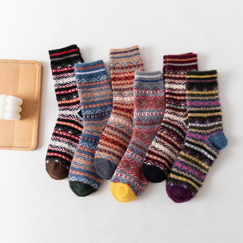 3 Pairs of Women's New Winter Bar Imitation Ferret with Thick Warm Rabbit Wool Tube Socks