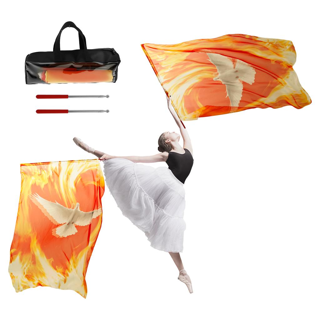 2 Pcs Worship Flag Soft Praise Dance Worship Flags with Telescopic Rod Organizer Bag Polyester Praise Dance Flag for Performance