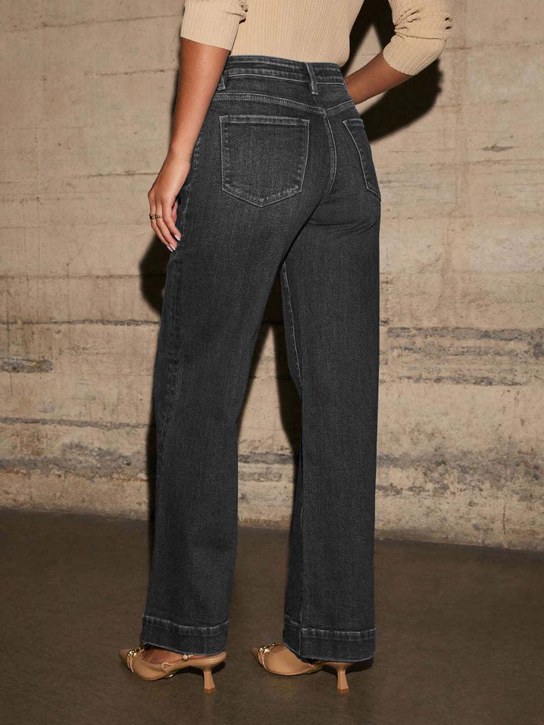 Dámské džíny s vysokým pasem Jaro Nový styl Slim Fit Široké nohavice Retro styl Rovné kalhoty