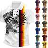 Men's Casual Raglan Sleeve Polo Shirt with Graphic Print and Vertical Stripes Lightweight Fashion Top for Everyday Wear