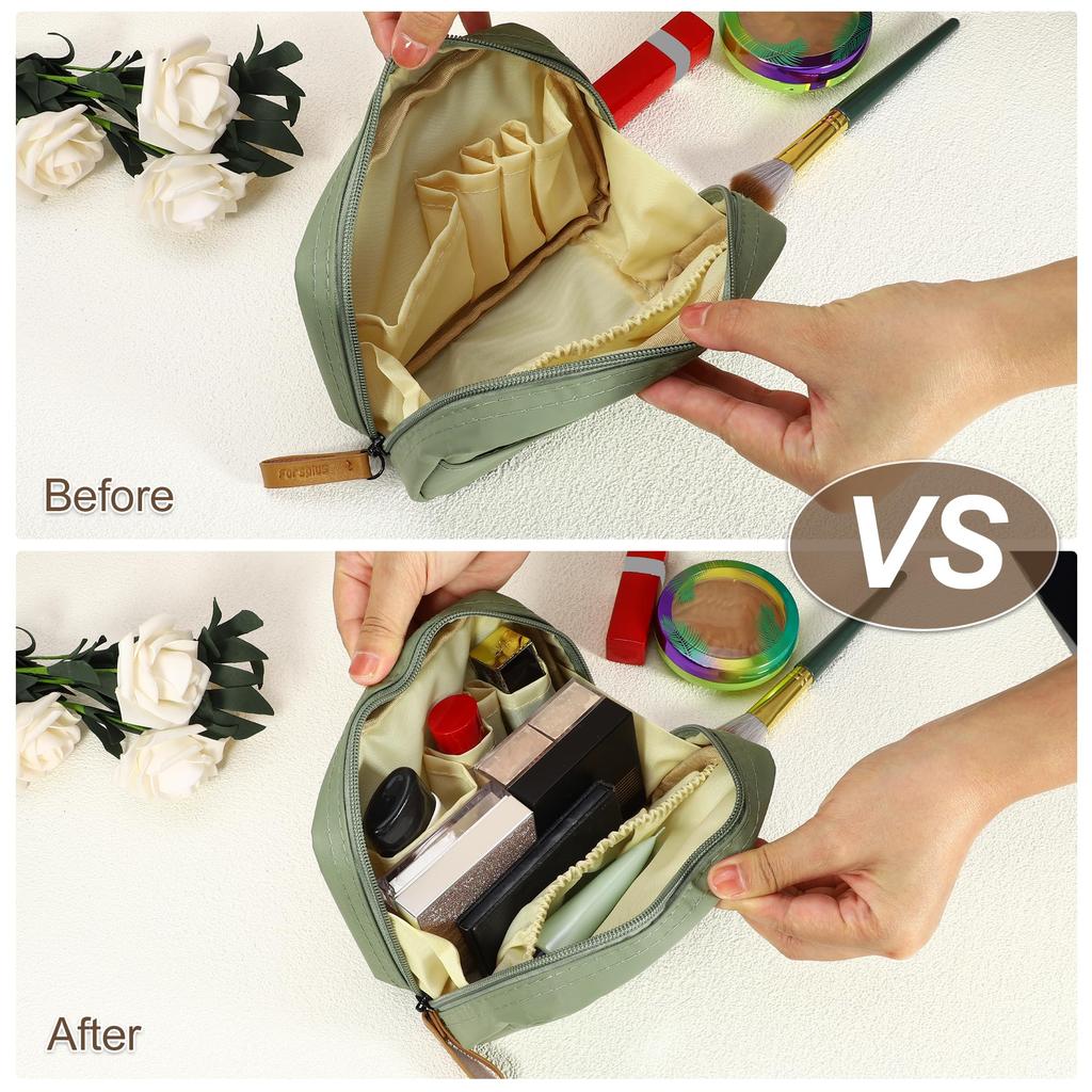VOCOSTE Large Capacity Makeup Portable Makeup Bag for Holds and Coin Green Pouch, Women, Lipstick, Powder, Purse,