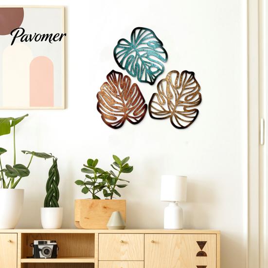 Wooden Wall Art Decor 3Pcs Hollow Monstera Leaf Decoration, Tropical Hanging Plaque, Decorative Gift for Housewarming Sculpture with Hook Living Room