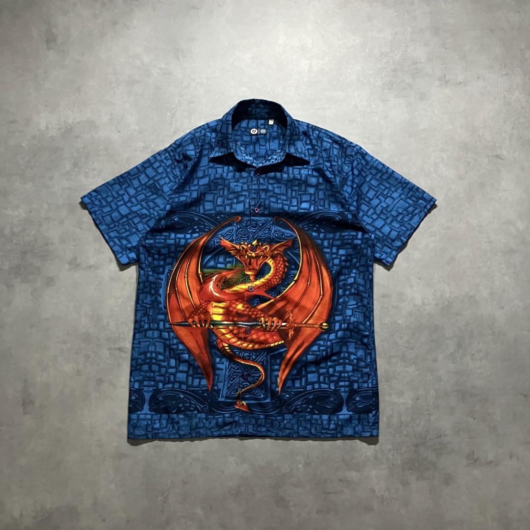 

[USED] 00s anime manga dragon polyester shirt Y2K vintage clothing
