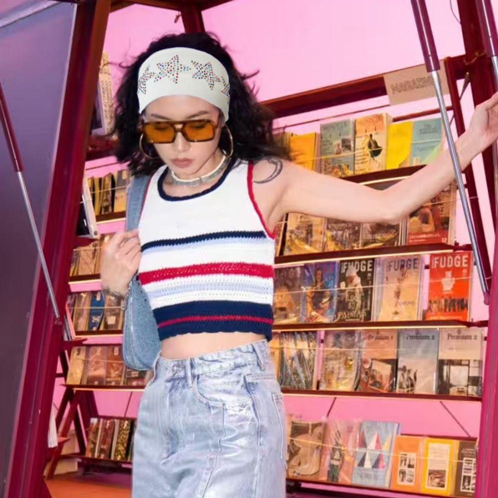 Sweat Absorbing Rhinestone Star Headband Soft Sports Hairband Elastic Headband  Women