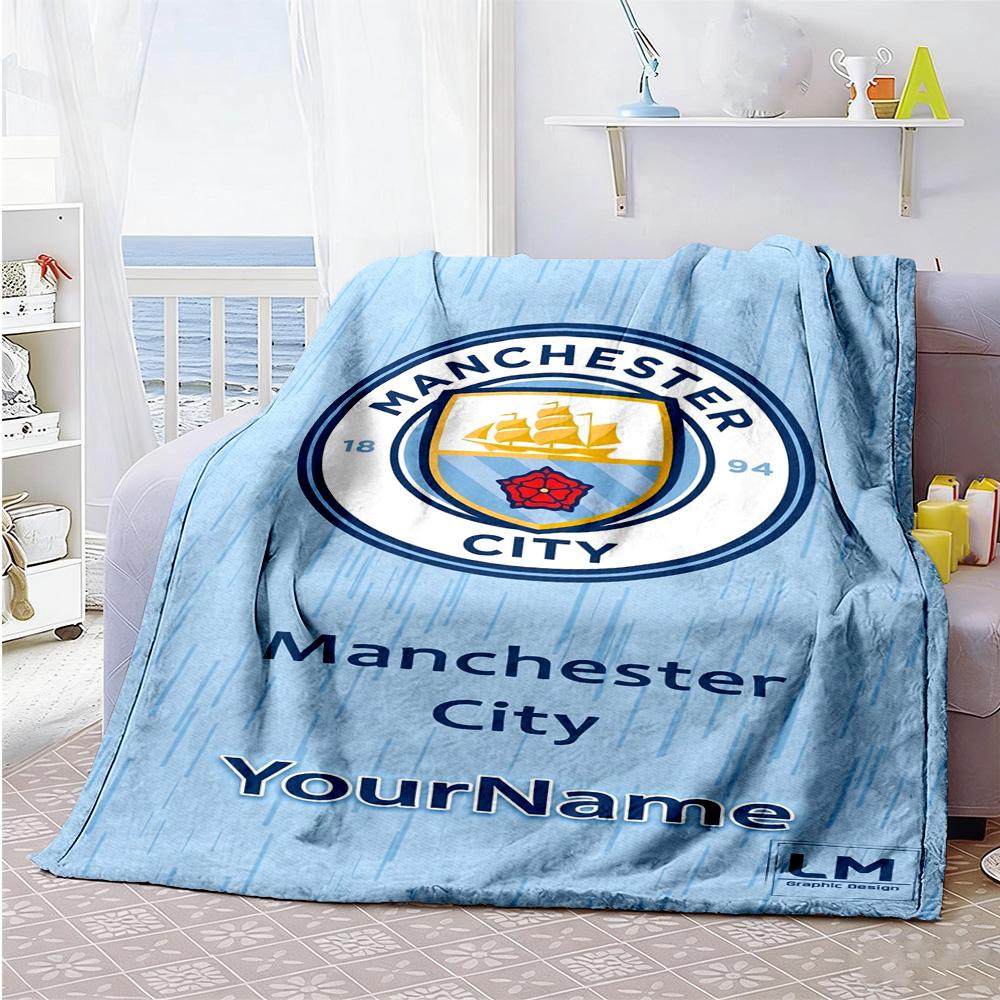 Manchester City Customize Text Blanket Gift Personalized Blanket Warmthful Decor Throw For Couch Office Chair Living Room Chair Four Seasons Universal