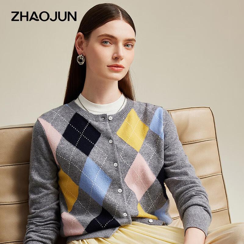 

Женский кардиган из чистого кашемира с круглым вырезом и ромбовидным узором L