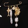 Summer Vacation Style Conch Starfish Imitating Pearls Tassel Chain Brooches for Women Fixed Clothes Suits Safety Pin Jewelry