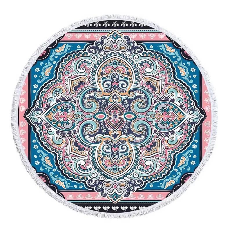 Telo Mare Rotondo Mandala con Frange Microfibra Assorbente Tappetino Copriletto Arazzo Coperta Asciugamano da Piscina da Bagno