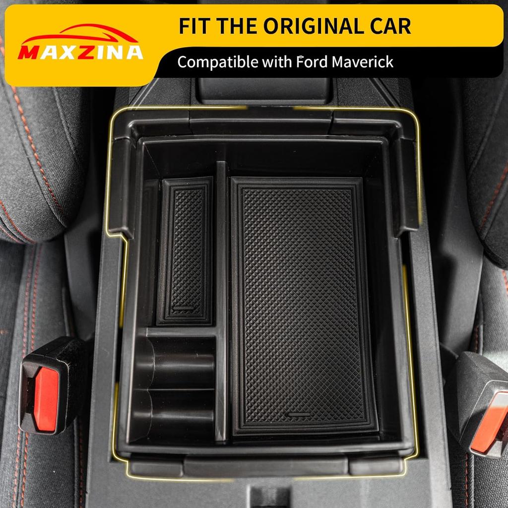 Center Console Organizer Compatible With -2025 Ford Maverick Console Tray ABS Plastic Armrest Storage Box With Silicone Pad 2024 Maverick Accessories
