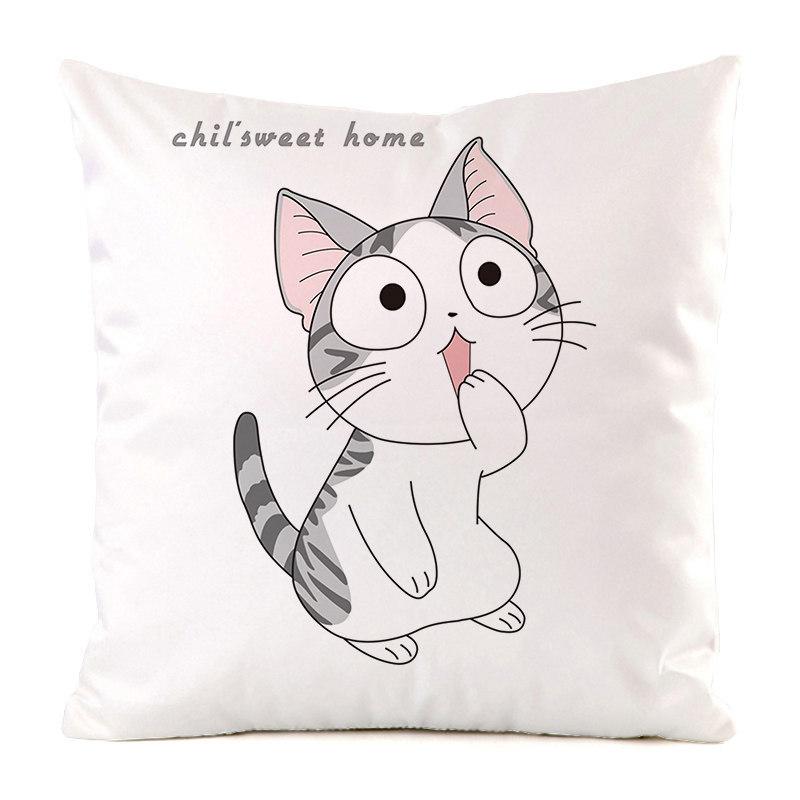 Nordic Minimalist Hand-Painted Cat Digital Printing Short Plush Pillow Covers For Car Sofa Office Cushion Cover Home Goods