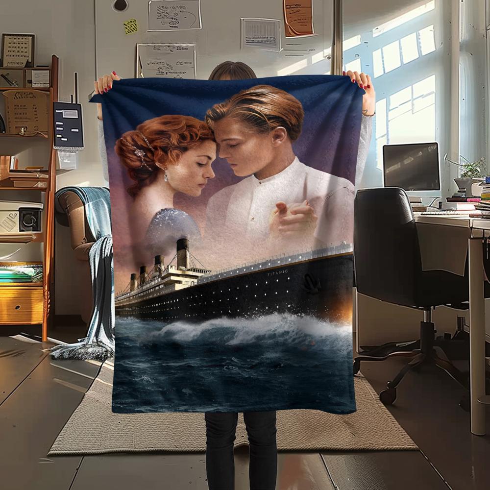 1PC Titanic Print Flannel Blanket, High quality All Seasons, Home Decor, Warmth and Comfort, Perfect for Christmas Gifts